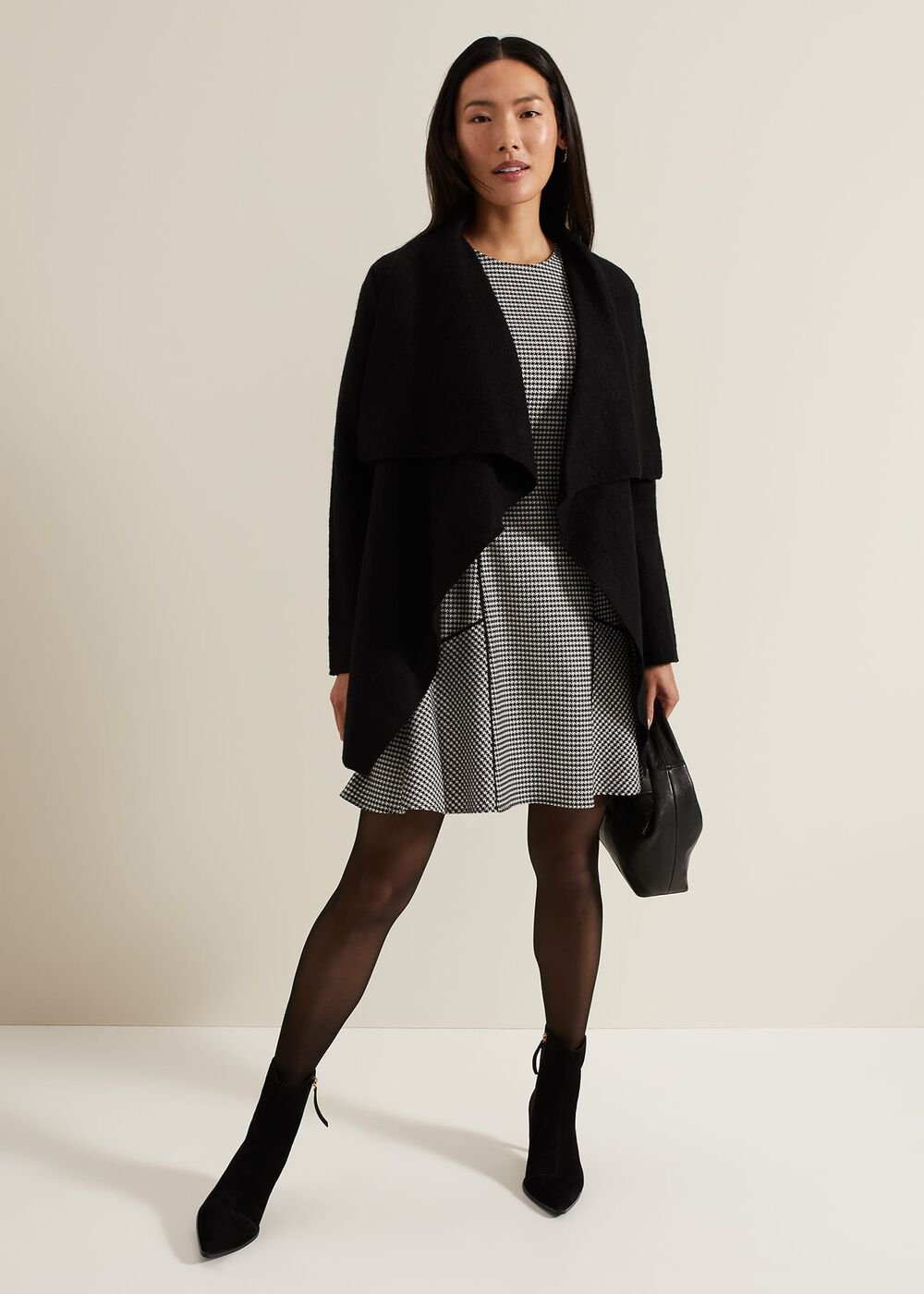 Viola Houndstooth Mini Dress - Black Multi
