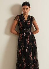 Tamera Mesh Embroidered Maxi Dress - Multi-Coloured