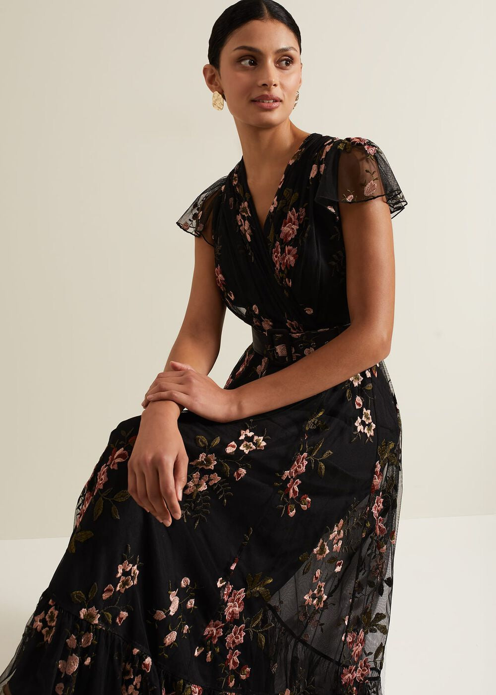 Tamera Mesh Embroidered Maxi Dress - Multi-Coloured