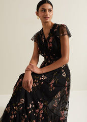 Tamera Mesh Embroidered Maxi Dress - Multi-Coloured