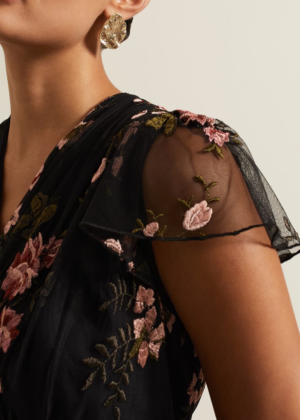 Tamera Mesh Embroidered Maxi Dress - Multi-Coloured