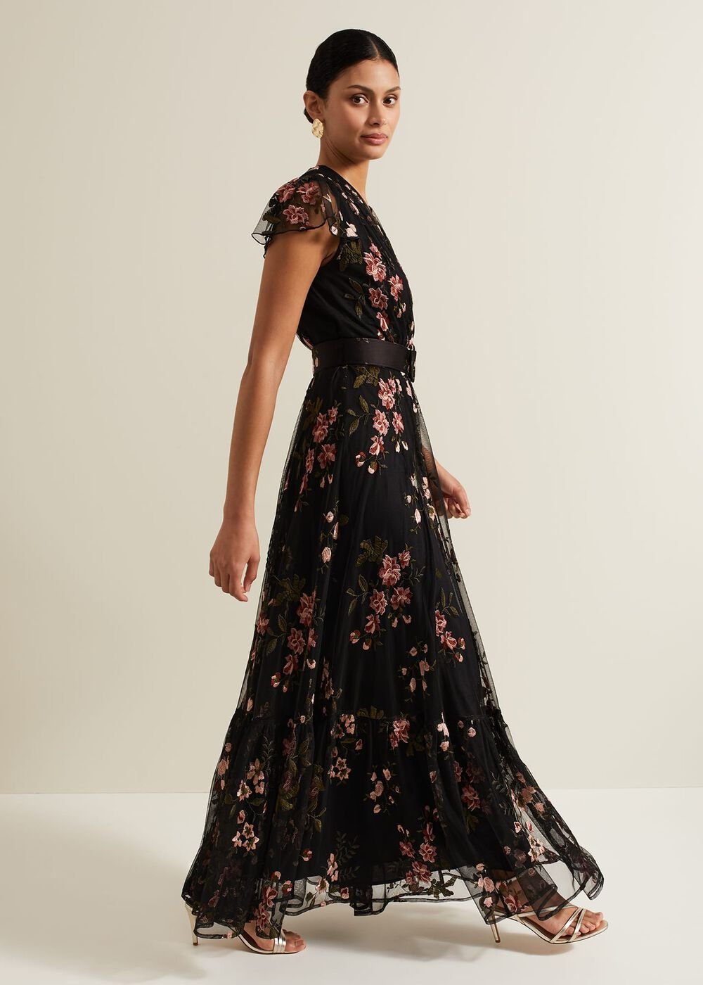 Tamera Mesh Embroidered Maxi Dress - Multi-Coloured