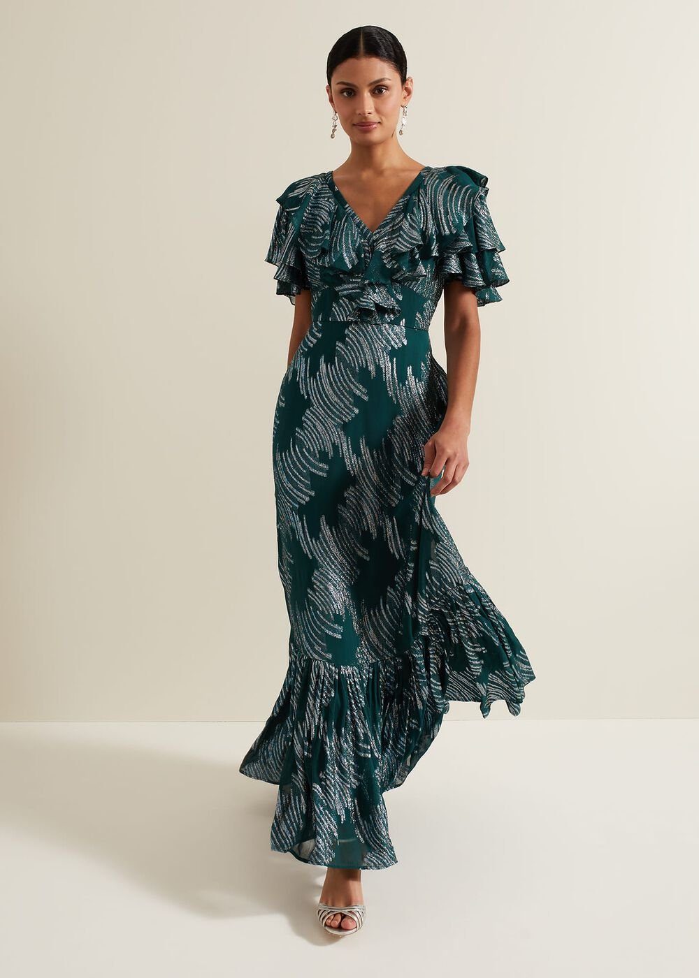 Marzia Teal Fil Coupe Maxi Dress - Teal