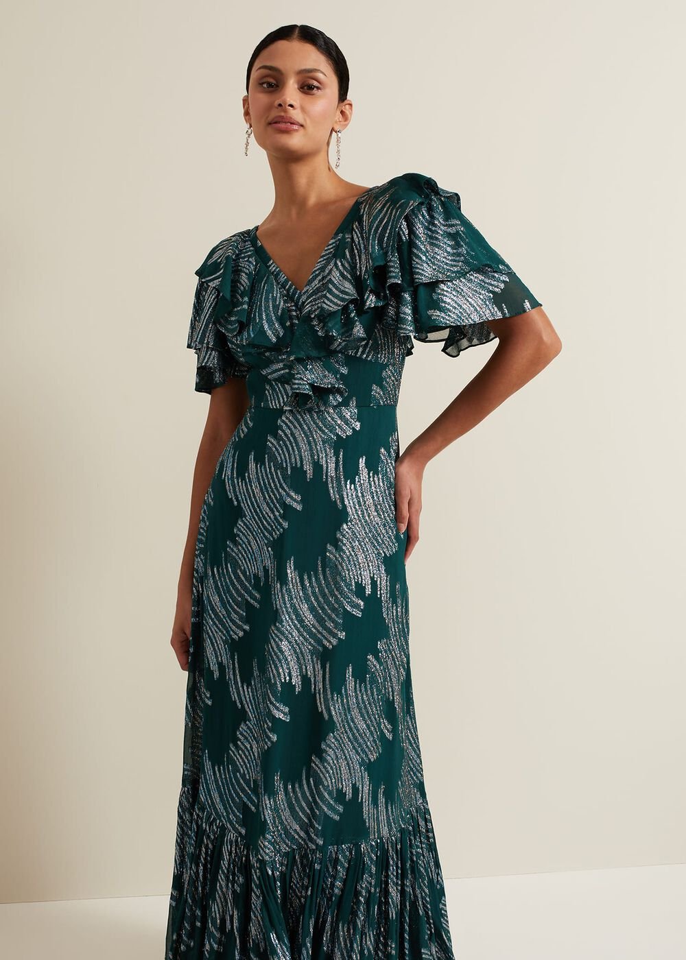 Marzia Teal Fil Coupe Maxi Dress - Teal