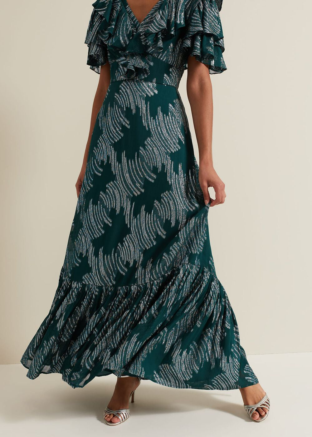Marzia Teal Fil Coupe Maxi Dress - Teal