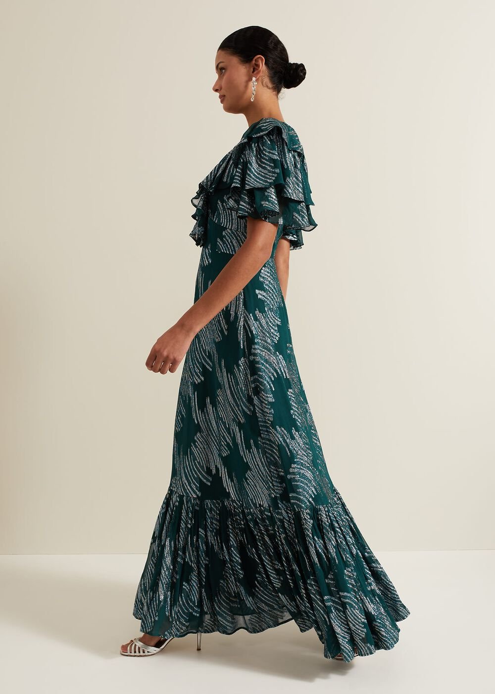 Marzia Teal Fil Coupe Maxi Dress - Teal