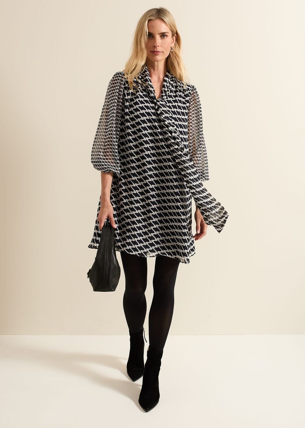 Suki Navy Geo Tunic Mini Dress - Navy