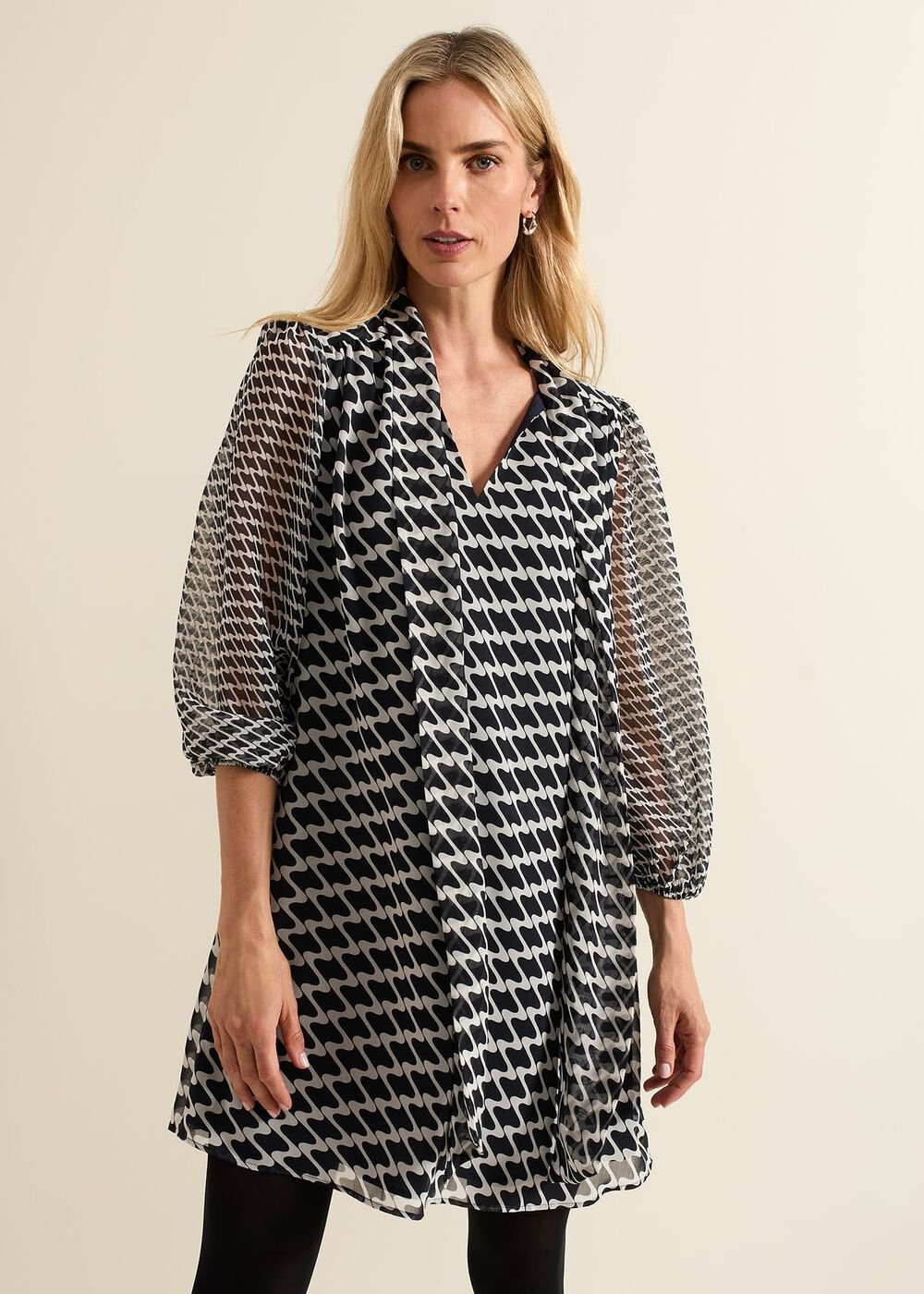 Suki Navy Geo Tunic Mini Dress - Navy