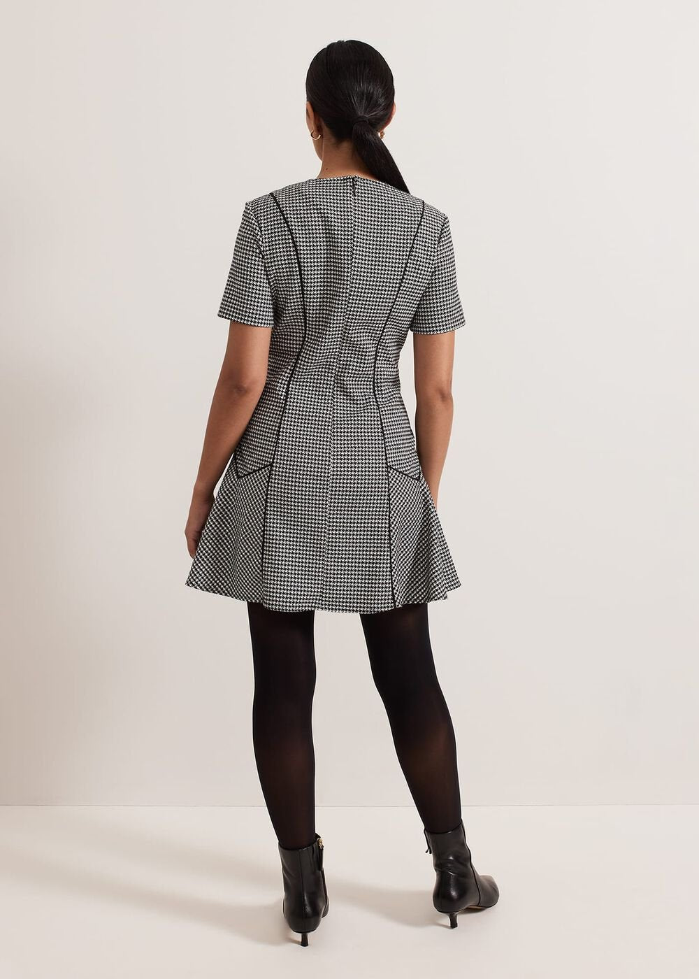Petite Viola Houndstooth Mini Dress - Black Multi