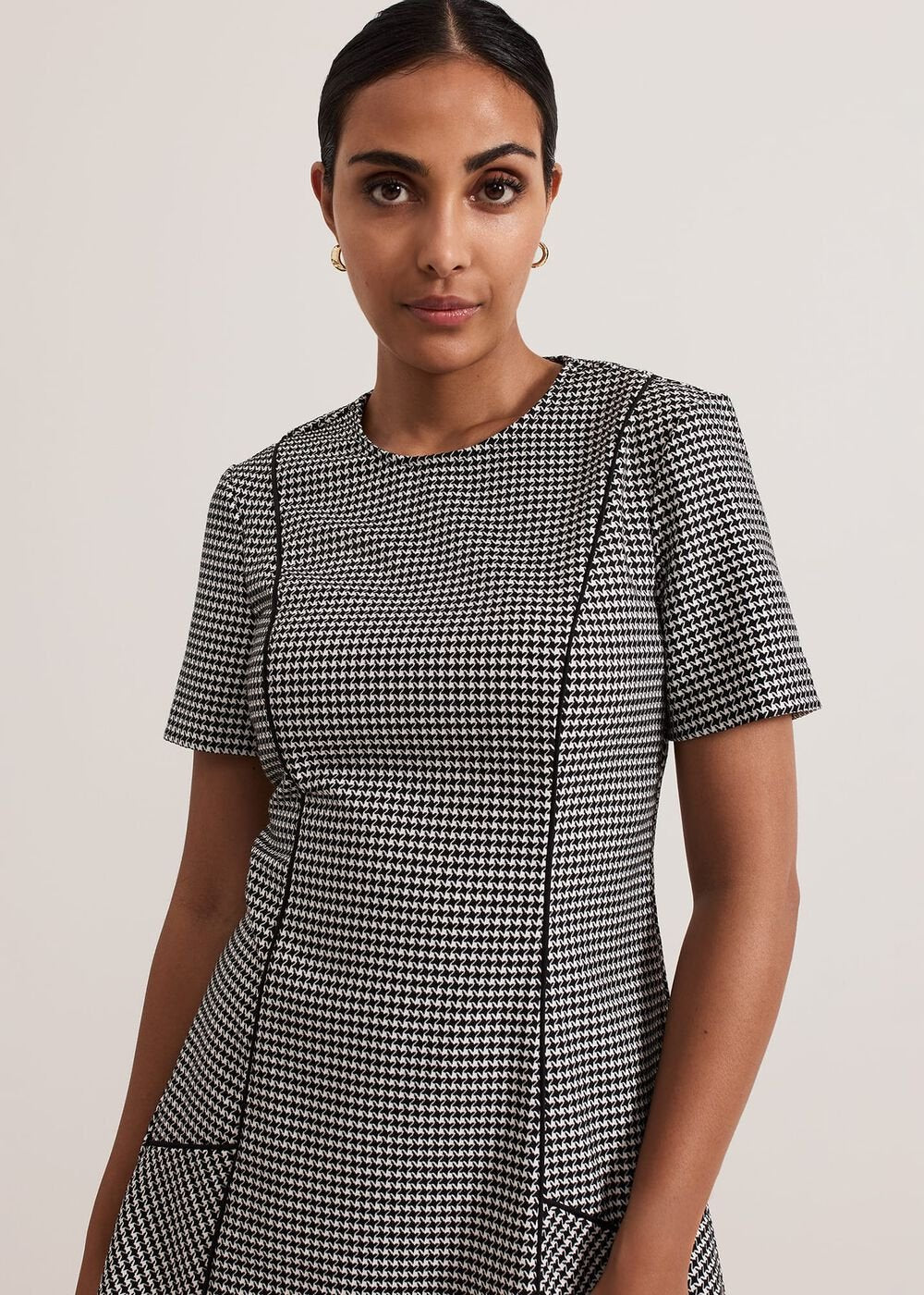 Petite Viola Houndstooth Mini Dress - Black Multi