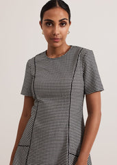 Petite Viola Houndstooth Mini Dress - Black Multi