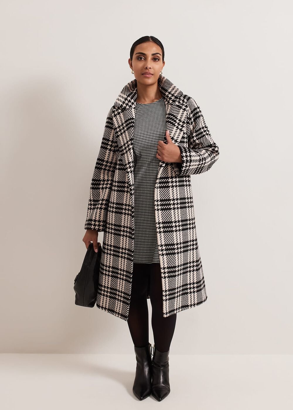 Petite Viola Houndstooth Mini Dress - Black Multi