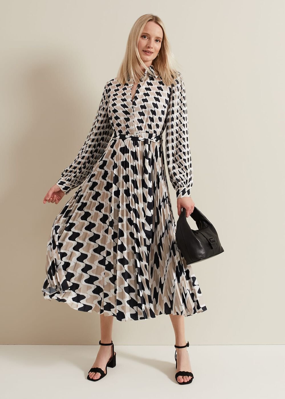 Lyric Geo Pleated Midi Dress - Multi-Coloured