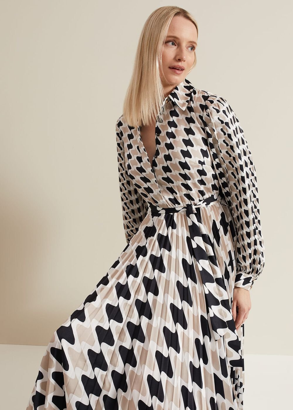 Lyric Geo Pleated Midi Dress - Multi-Coloured