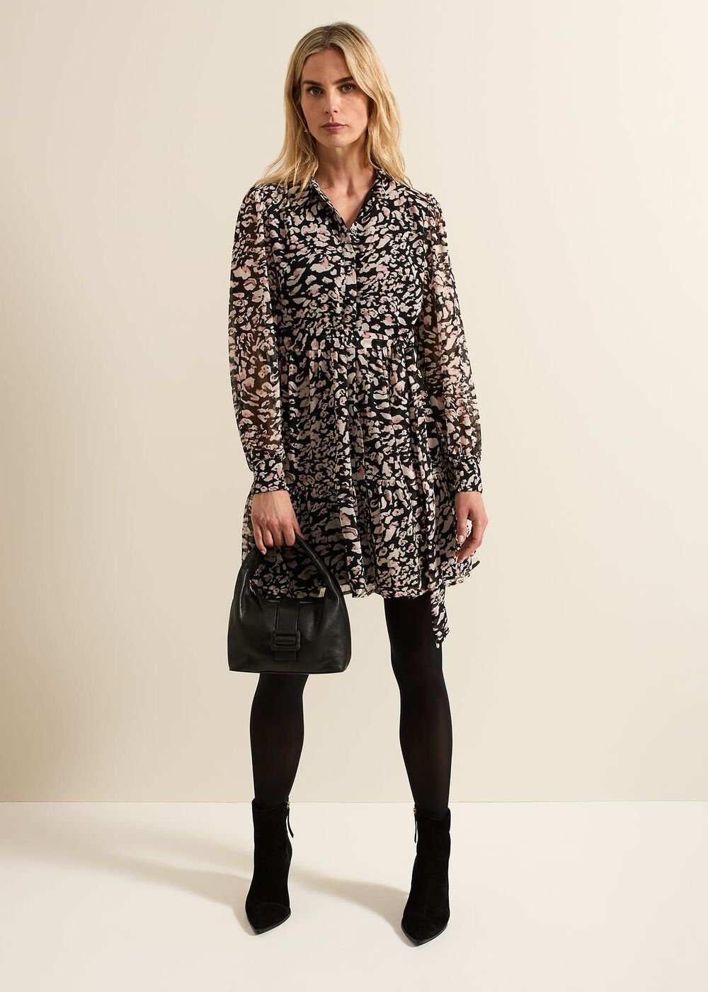 Aisling Black Leopard Swing Dress - Black