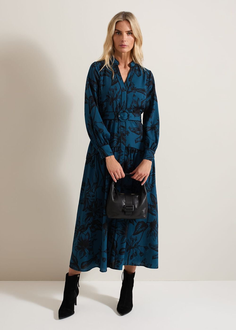 Shakira Teal Floral Midaxi Dress - Teal