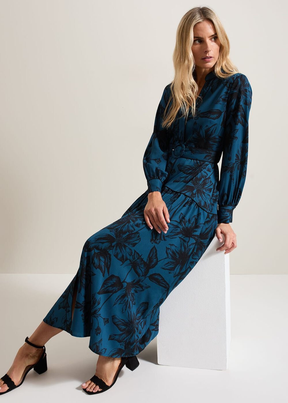 Shakira Teal Floral Midaxi Dress - Teal