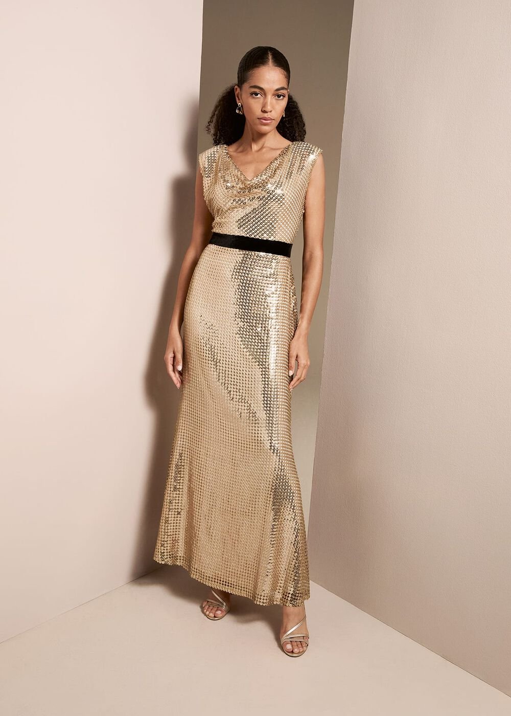 Jamae Gold Sequin Maxi Dress - Gold