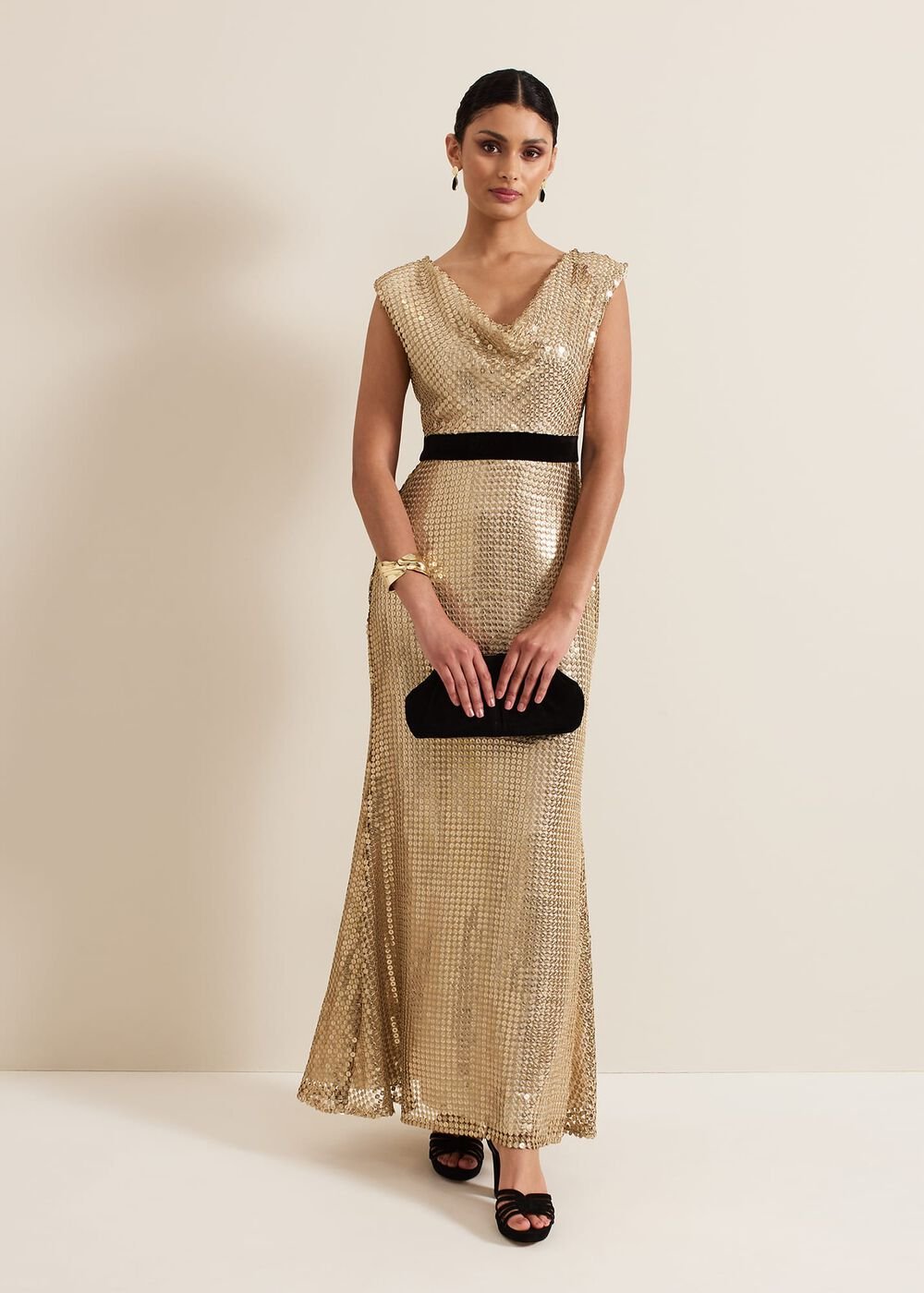 Jamae Gold Sequin Maxi Dress - Gold