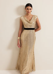 Jamae Gold Sequin Maxi Dress - Gold