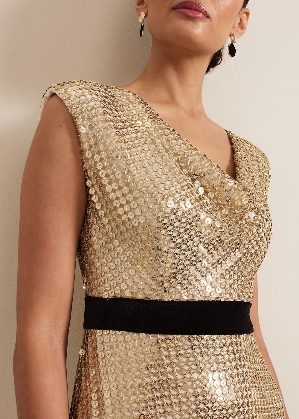 Jamae Gold Sequin Maxi Dress - Gold