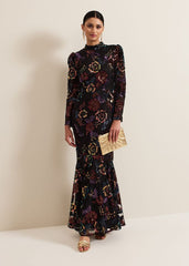 Lelo Sequin Long Sleeved Maxi Dress - Black/Multi