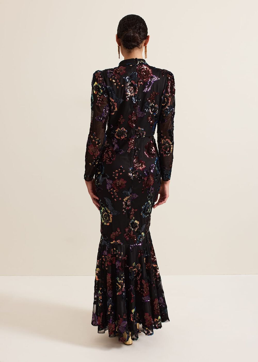 Lelo Sequin Long Sleeved Maxi Dress - Black/Multi