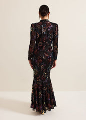 Lelo Sequin Long Sleeved Maxi Dress - Black/Multi