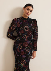 Lelo Sequin Long Sleeved Maxi Dress - Black/Multi