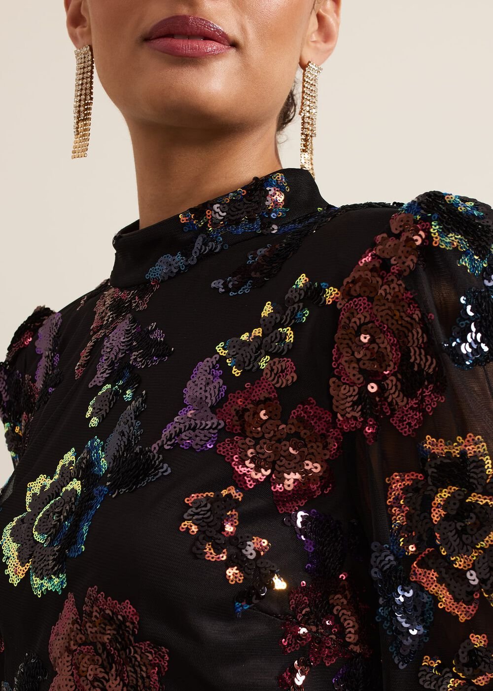 Lelo Sequin Long Sleeved Maxi Dress - Black/Multi
