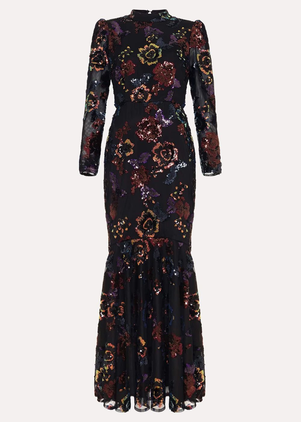 Lelo Sequin Long Sleeved Maxi Dress - Black/Multi
