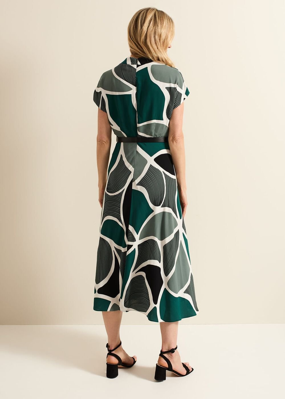 Zaynab Green Swirl Cowl Neck Midi Dress - Green