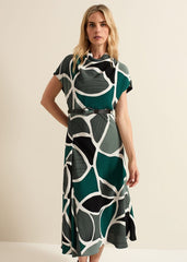 Zaynab Green Swirl Cowl Neck Midi Dress - Green