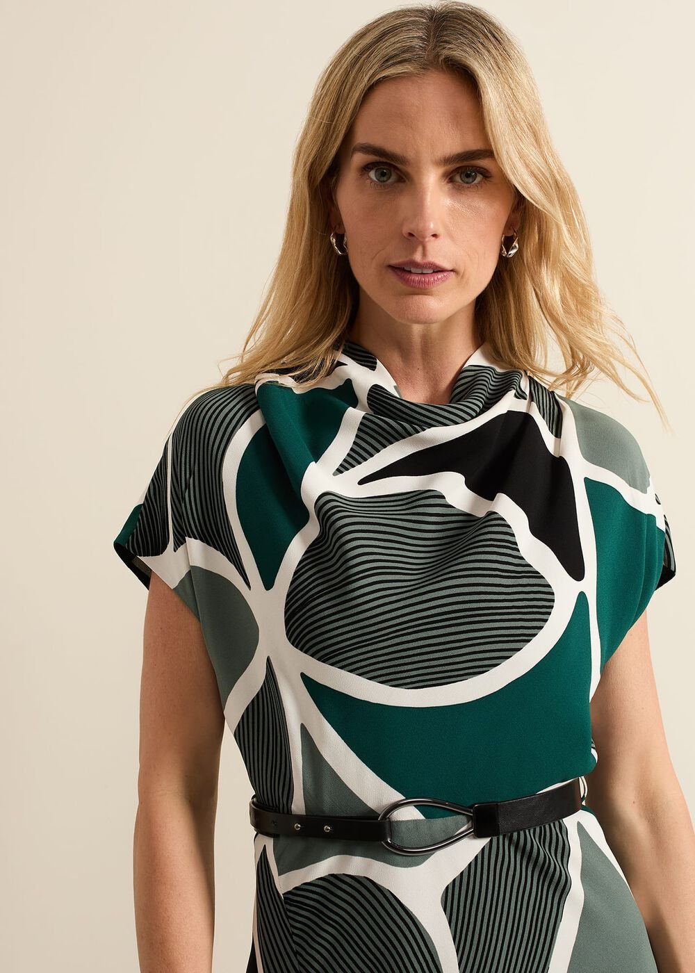 Zaynab Green Swirl Cowl Neck Midi Dress - Green