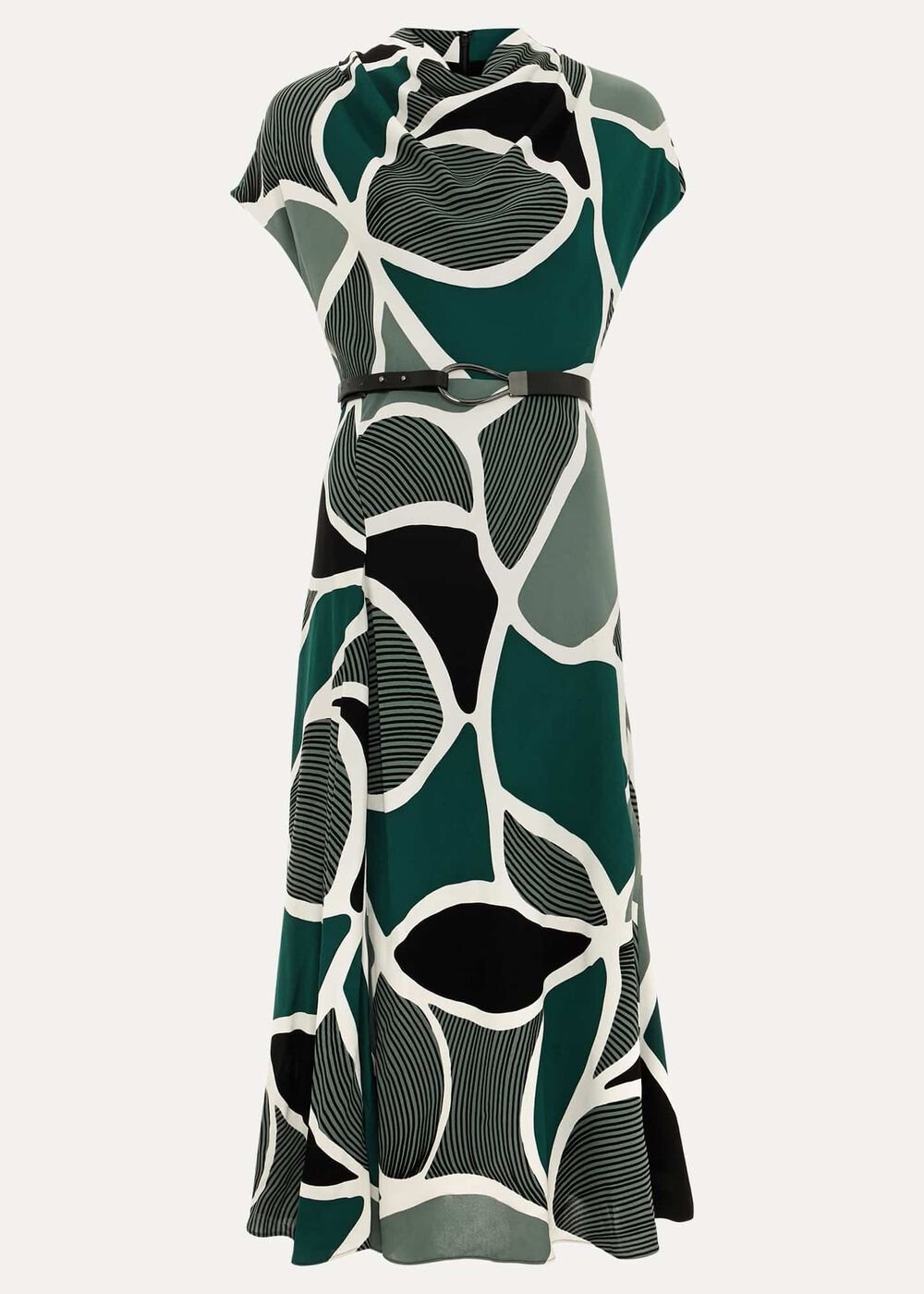 Zaynab Green Swirl Cowl Neck Midi Dress - Green