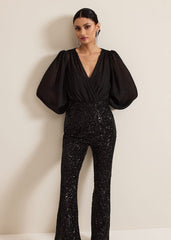 Milena Black Sequin Jumpsuit - Black