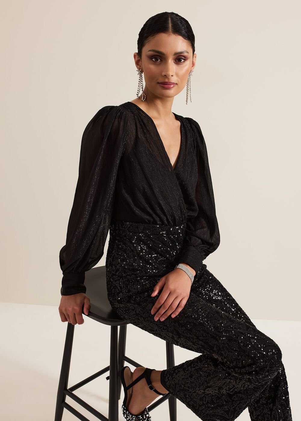Milena Black Sequin Jumpsuit - Black