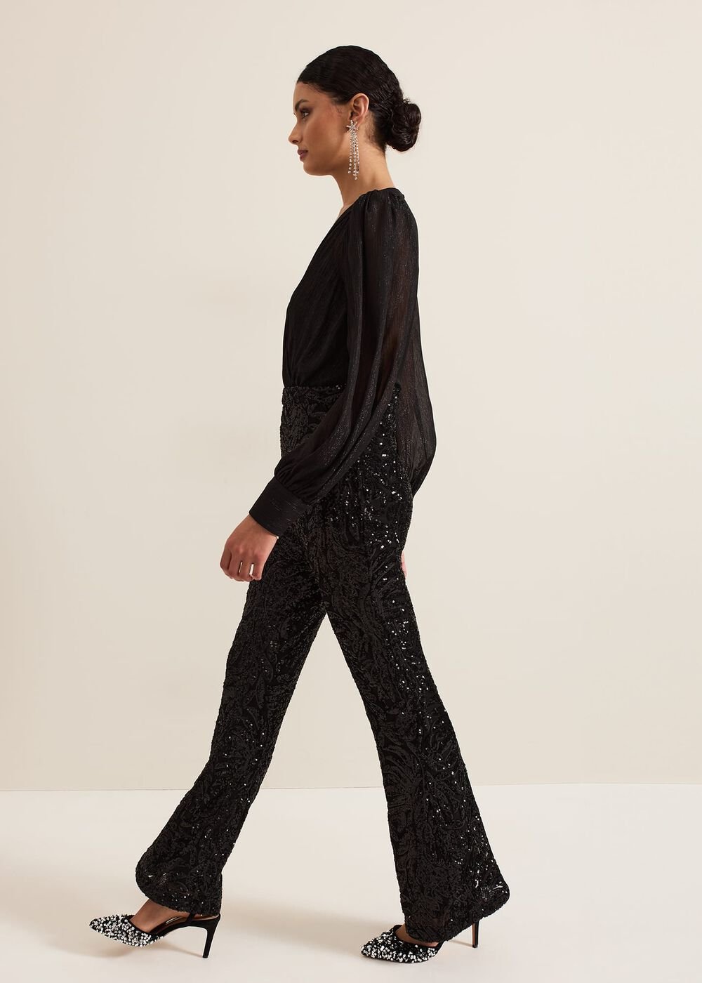 Milena Black Sequin Jumpsuit - Black