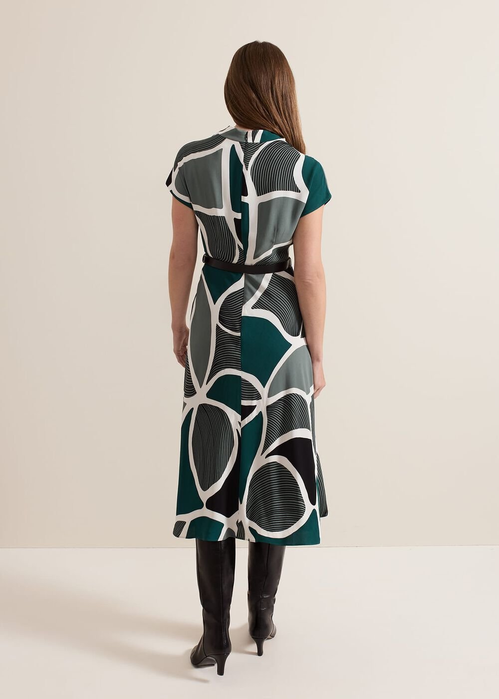 Petite Zaynab Swirl Cowl Neck Midi Dress - Green