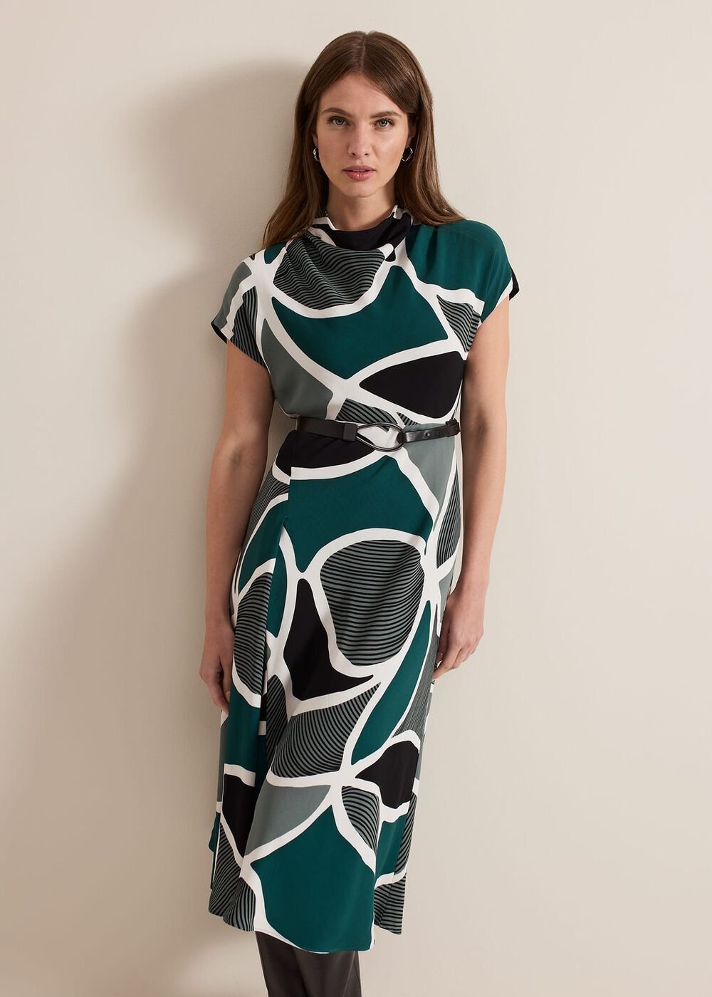 Petite Zaynab Swirl Cowl Neck Midi Dress - Green