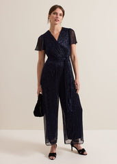 Petite Stella Blue Plisse Jumpsuit - Blue