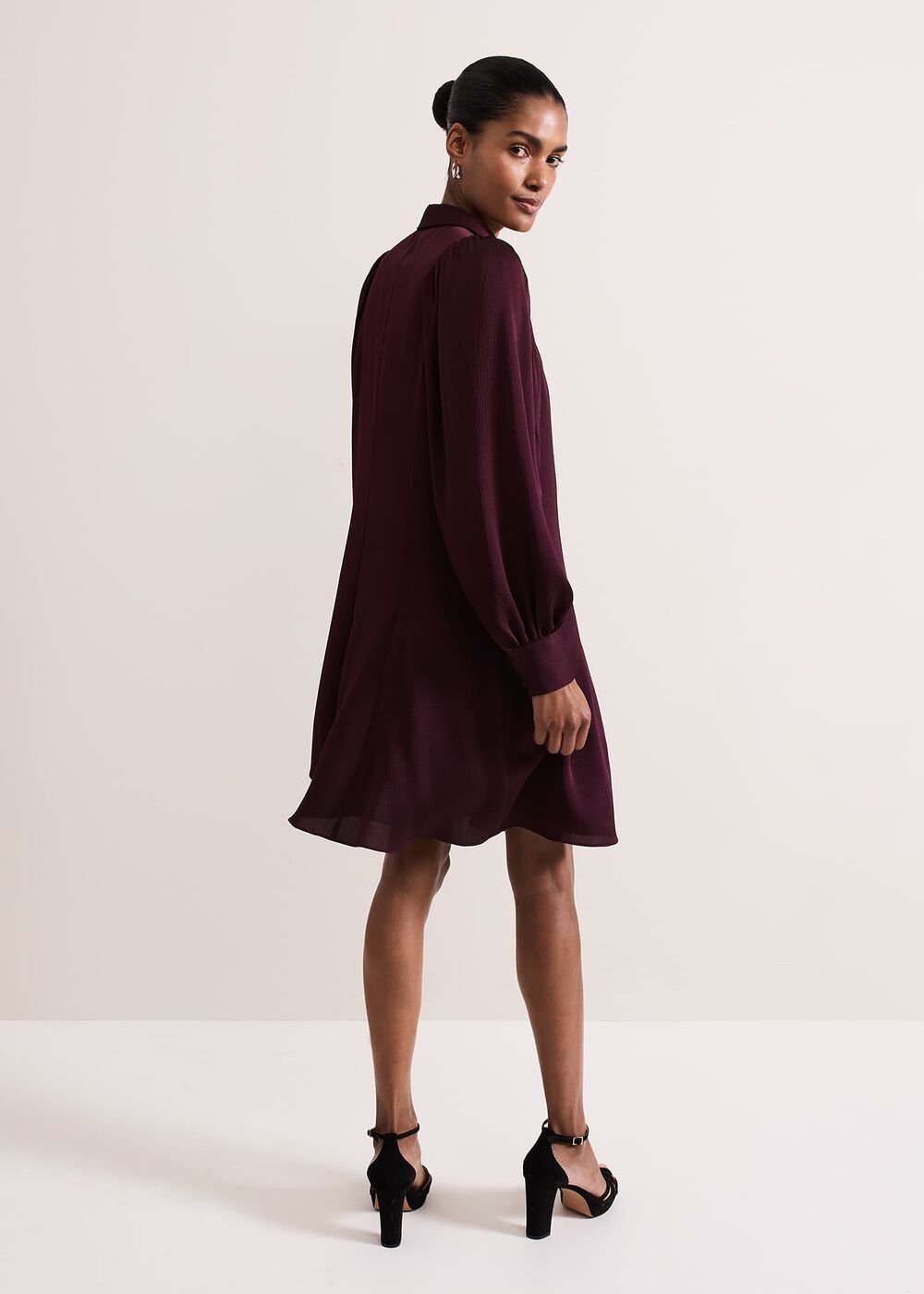 Tila Burgundy Embellished Shirt Dress - Burgundy
