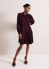 Tila Burgundy Embellished Shirt Dress - Burgundy