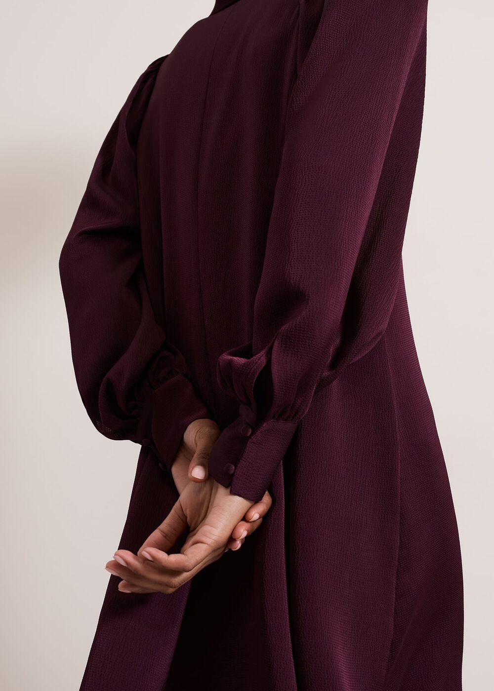 Tila Burgundy Embellished Shirt Dress - Burgundy