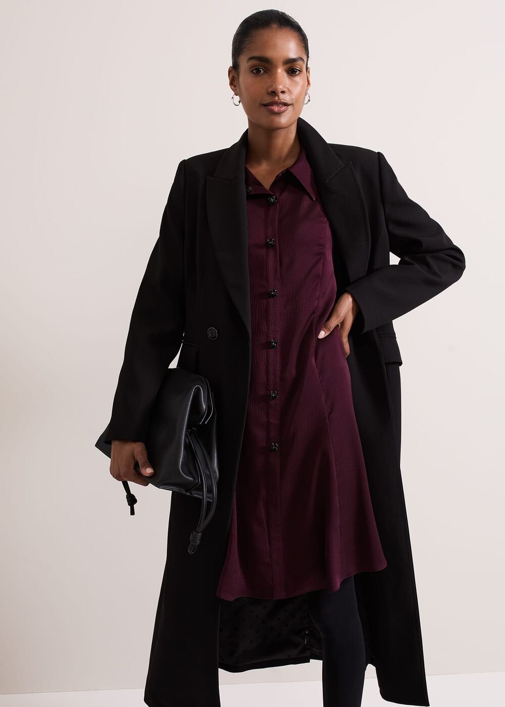 Tila Burgundy Embellished Shirt Dress - Burgundy