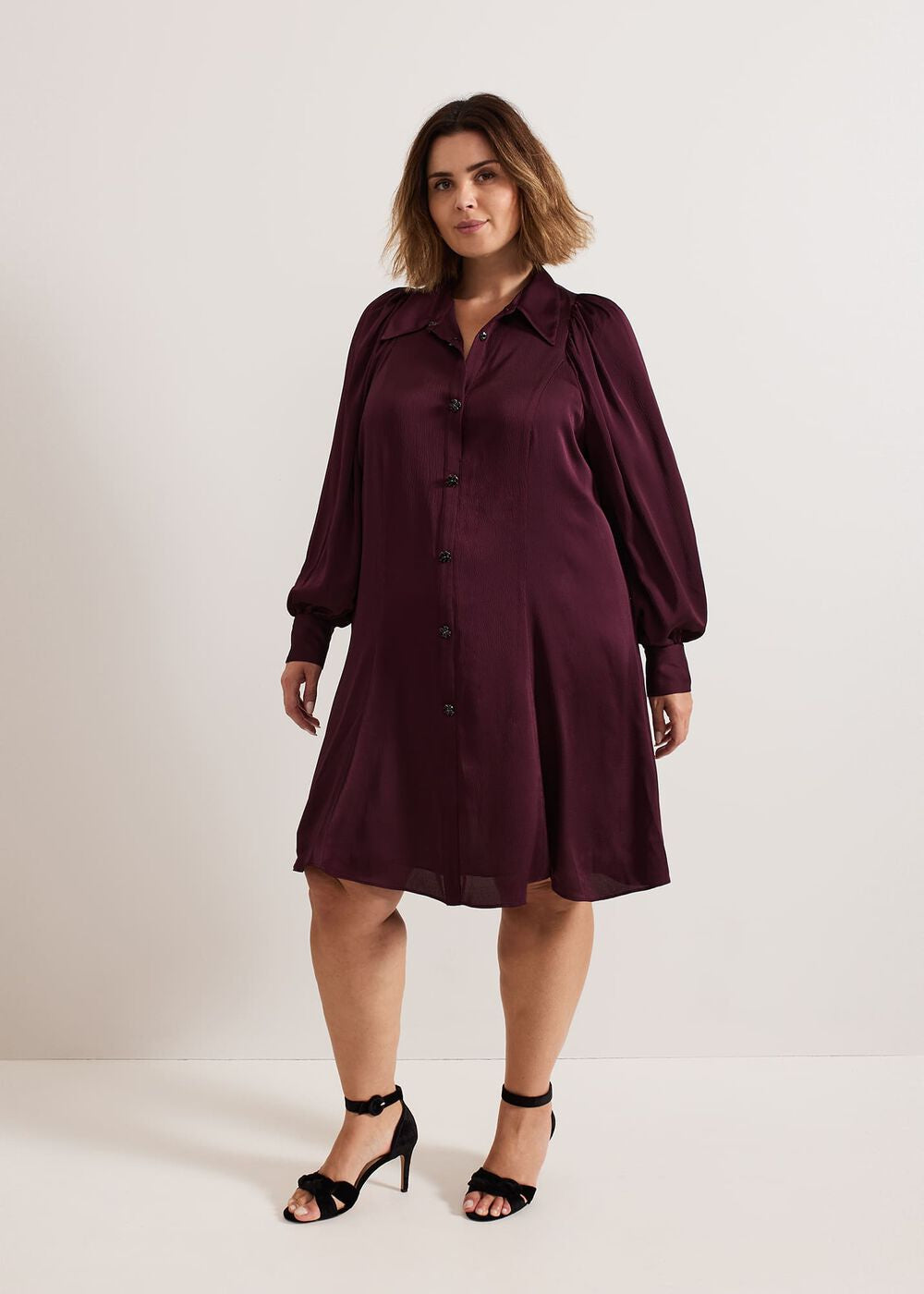 Tila Burgundy Embellished Shirt Dress - Burgundy
