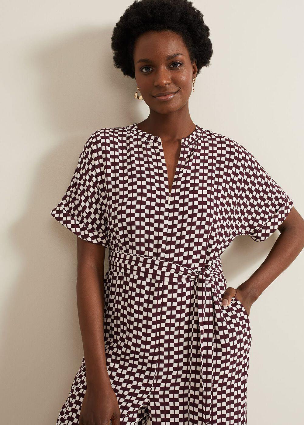 Andra Geo Tie Waist Jumpsuit - Multi-Coloured
