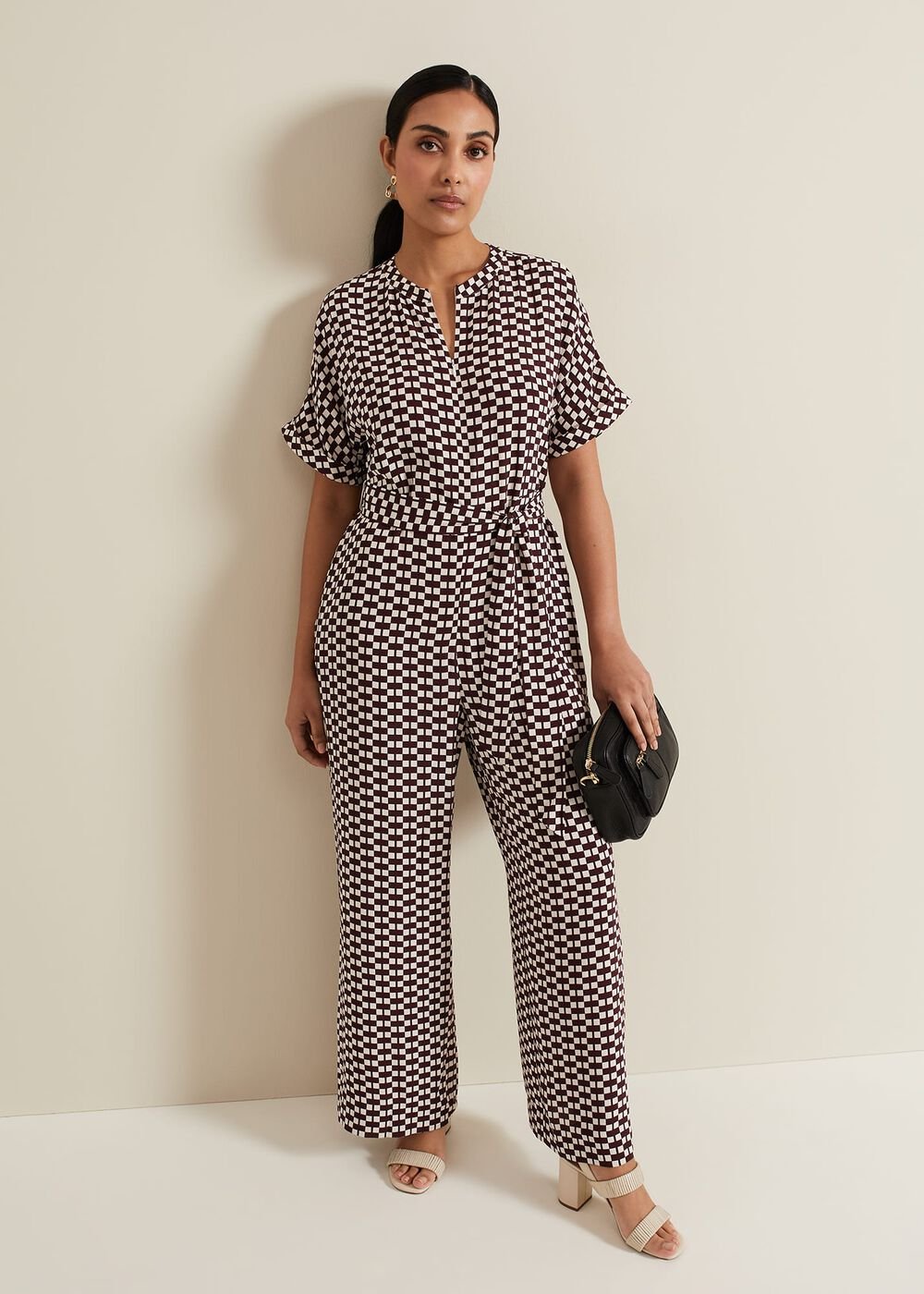 Petite Andra Geo Tie Waist Jumpsuit - Multi-Coloured