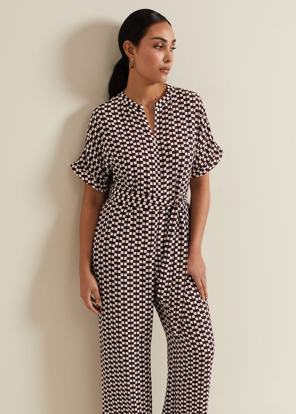 Petite Andra Geo Tie Waist Jumpsuit - Multi-Coloured