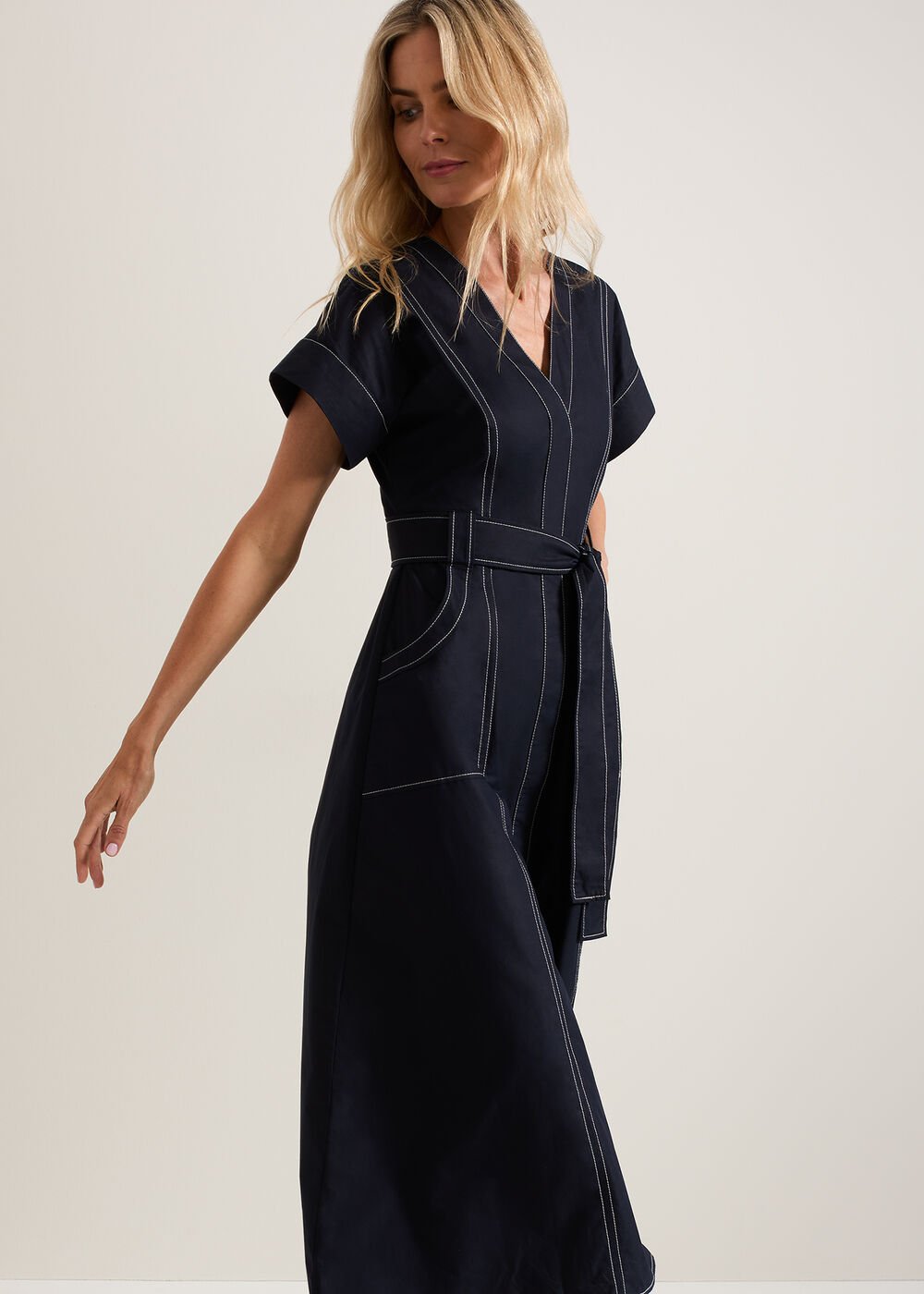 Annalie Navy Utility Midi Dress - Navy